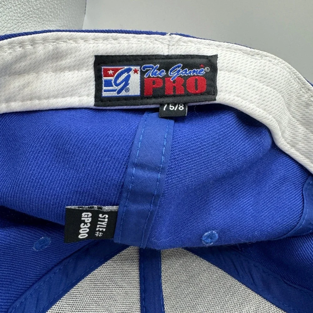 The Game 7 5/8 Fitted Hat Mens Blue NC Embroidered Flat Bill GP300 Cap